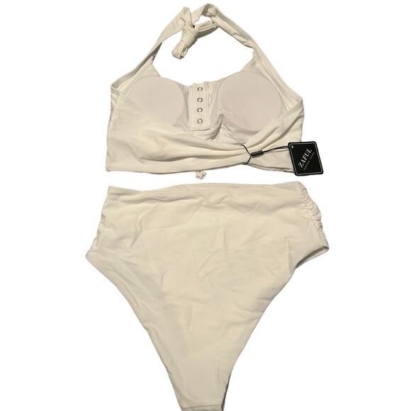 NWT Zaful Women's Two Piece White Swimsuit Bikini Ties Halter Size Medium/6 - Picture 3 of 7